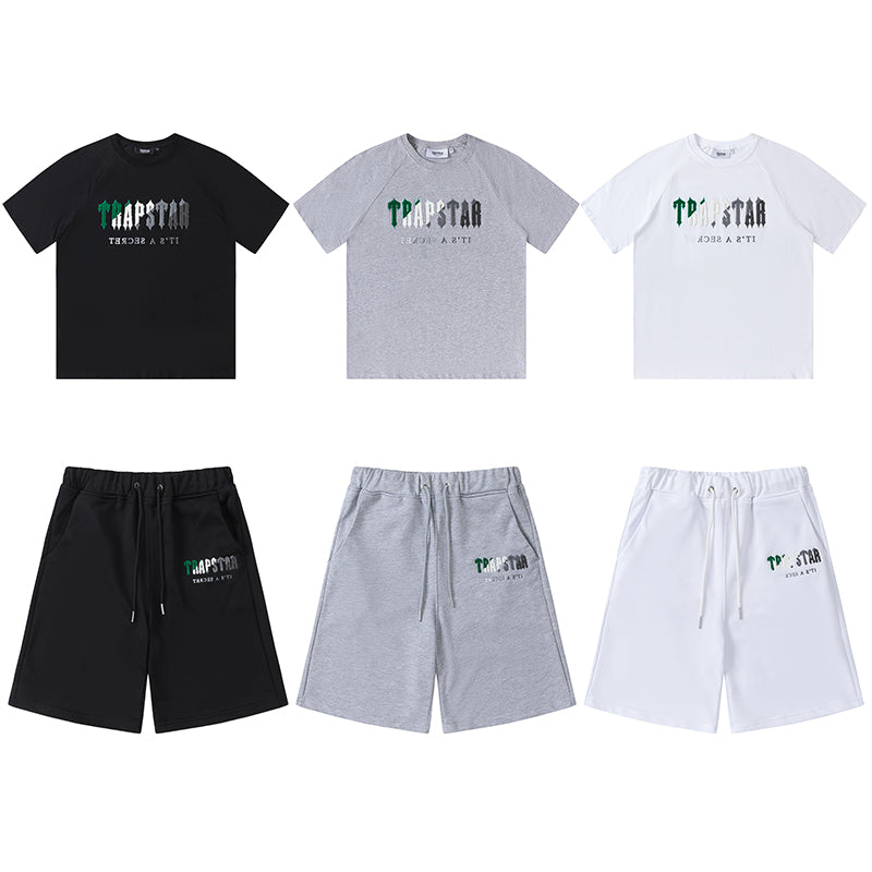 Conjunto Trapstar Verão Cinza Preto Branco com Verde