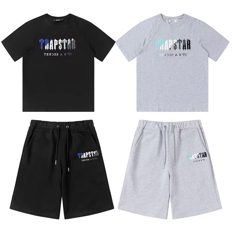 Conjunto Trapstar Verão Cinza Preto com Azul Claro