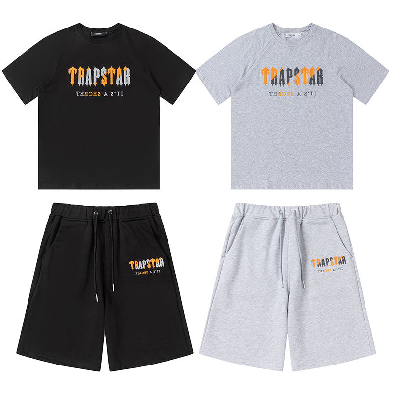 Conjunto Trapstar Verão Cinza Preto com Laranja