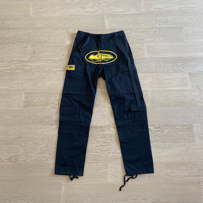 Calça Corteiz Cargo Preto com Amarelo