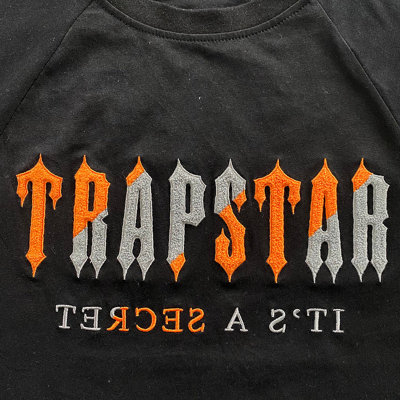 Conjunto Trapstar Verão Cinza Preto com Laranja