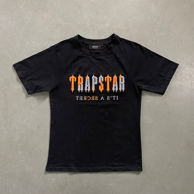 Conjunto Trapstar Verão Cinza Preto com Laranja