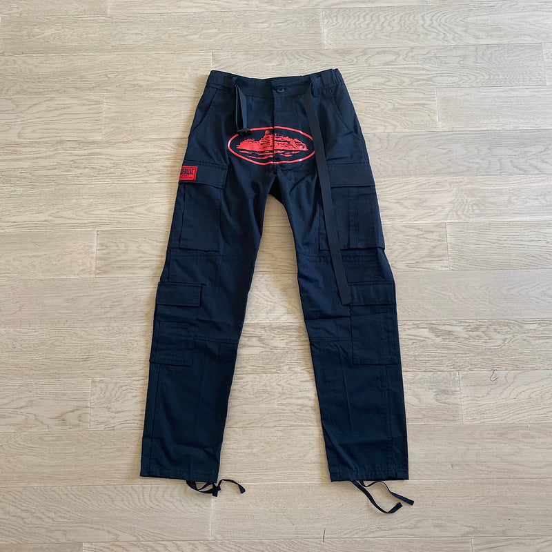 Calça Corteiz Cargo Preto com Vermelho