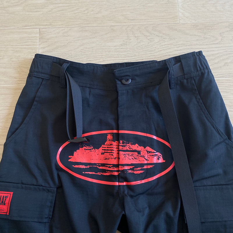 Calça Corteiz Cargo Preto com Vermelho