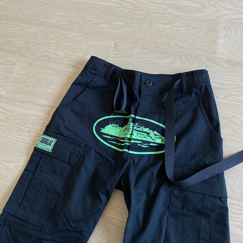 Calça Corteiz Cargo Preto com Verde