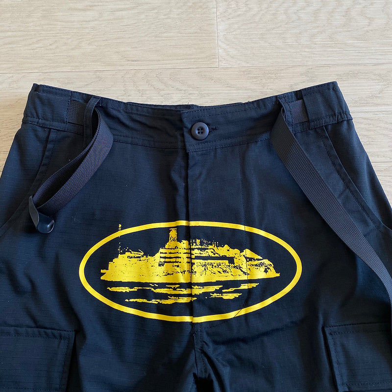 Calça Corteiz Cargo Preto com Amarelo