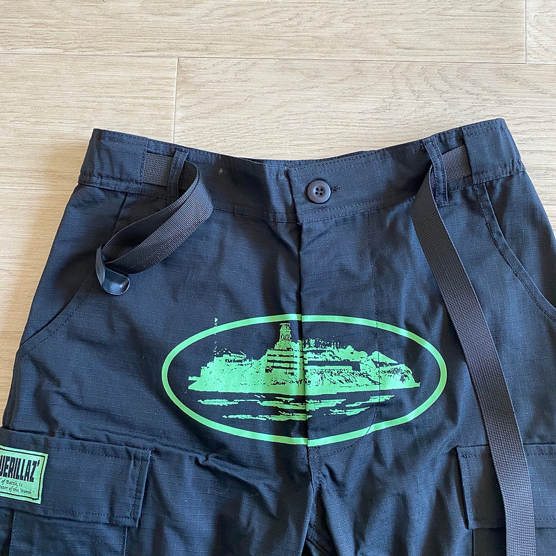 Calça Corteiz Cargo Preto com Verde