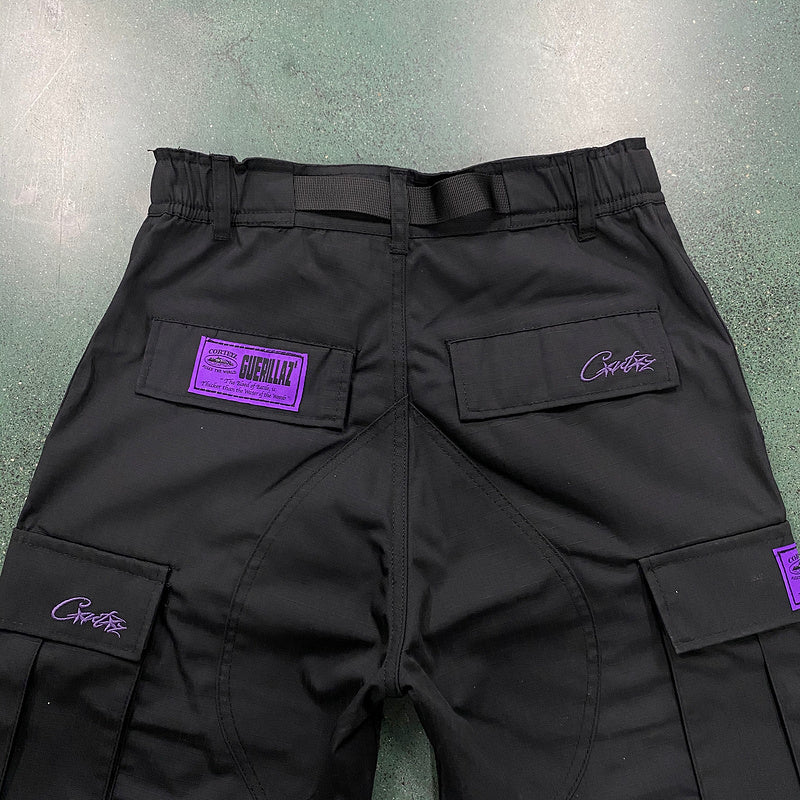 Calça Corteiz Cargo Preto com Roxo