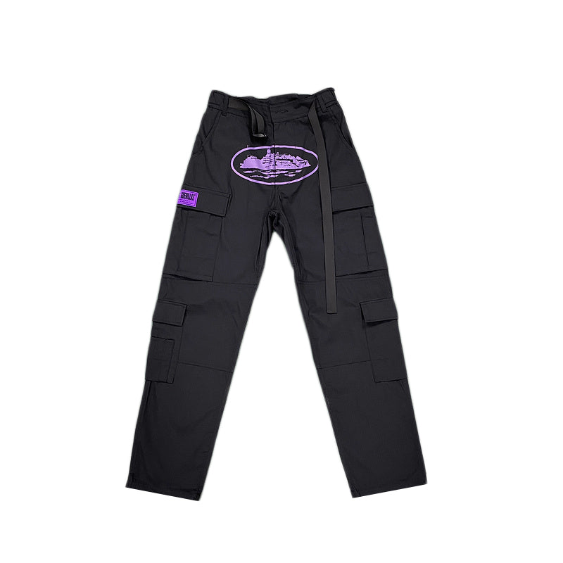 Calça Corteiz Cargo Preto com Roxo